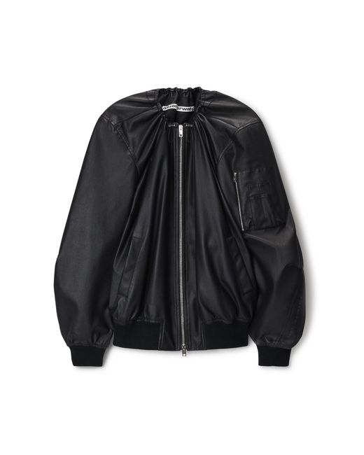 Alexander Wang Blue Leather Scoop Neck Bomber Jacket