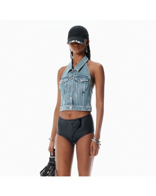 Alexander Wang Blue Bleach Denim Halter Top
