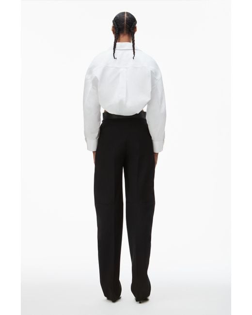 Alexander Wang White Double Layered Cropped Shirt In Compact Cotton With Tie Waistband