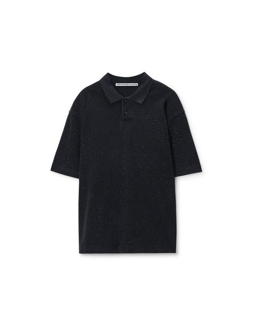 Alexander Wang Black Crystal Embellished Polo Tee