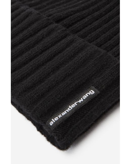 Alexander Wang Black Ribbed Beanie With Logo Flag Tag