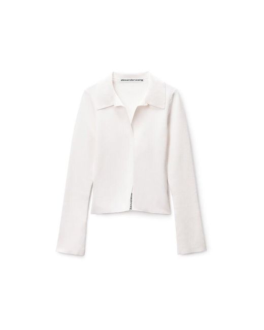 Alexander Wang White Fixed Placket Long Sleeve Polo