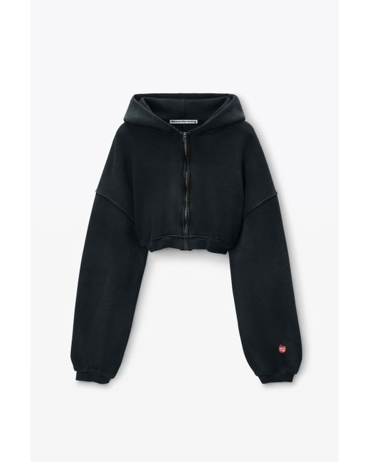 Alexander Wang Black Crop Zip Up Hoodie In Classic Terry