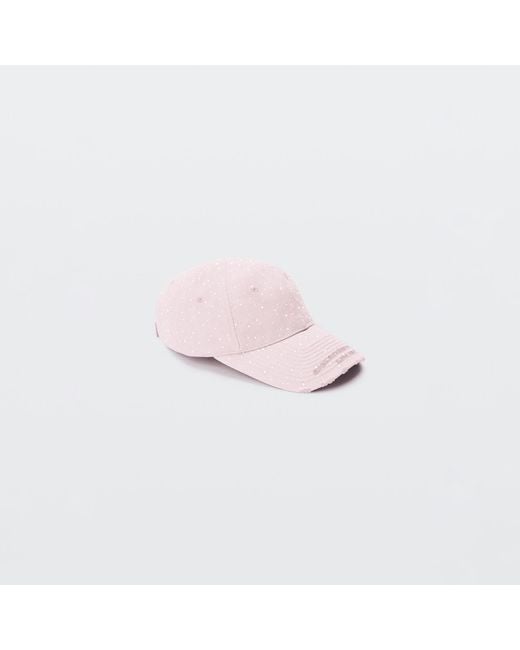 Alexander Wang Pink Crystal Hotfix Distresed Baseball Cap