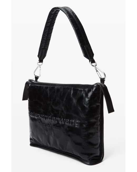 Alexander Wang Black Punch Tech Shoulder Bag In Crackle Patent Leather
