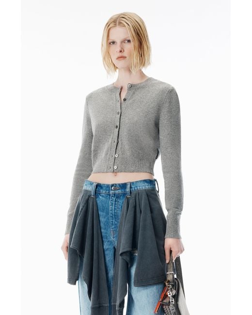 Alexander Wang Gray Wool-Blend Hotfix Cardigan