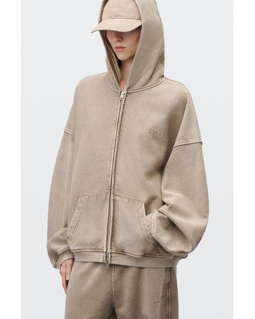 Alexander Wang Gray Crystal Hotfix Oversized Zip Up Hoodie