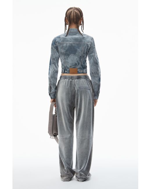 Alexander Wang Blue Slim Flocked Trucker Jacket With Lasered Cloud Print
