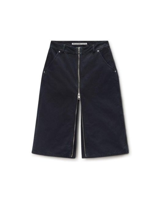 Alexander Wang Blue Midi Skort With Front Zip And Utility Details