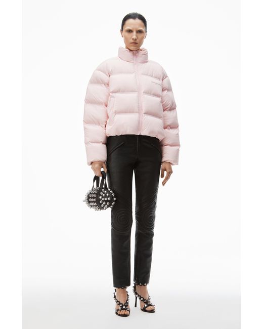 Alexander Wang Pink Jacquard Channel Cropped Puffer W/ Reflective Logo