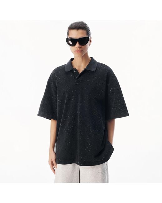 Alexander Wang Black Crystal Embellished Polo Tee