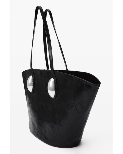 Alexander Wang Black Dome Large Tote Bag In Crackle Patent Leather