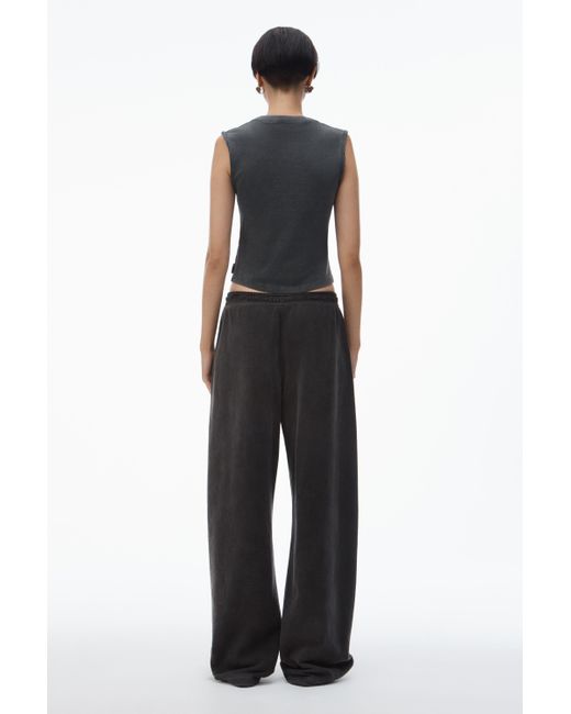 Alexander Wang Black Sweatpant In Cotton Terry With Crystal Hotfix Drawcord
