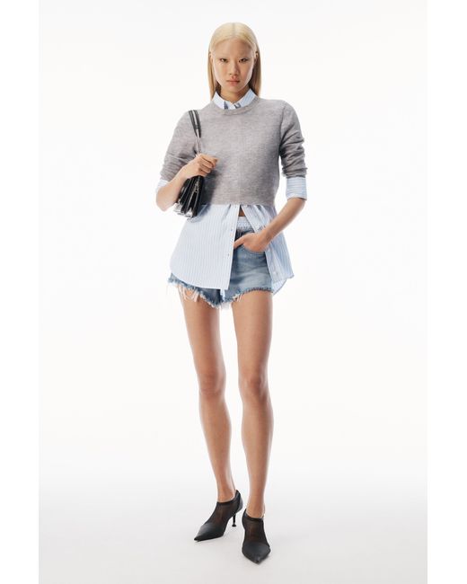 Alexander Wang White Sheer Crewneck Sweater Button Up