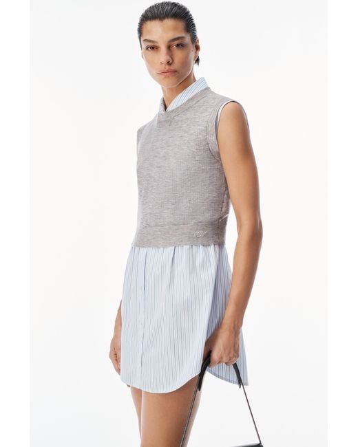 Alexander Wang White Layered Sleeveless Shirt Dress With Knit Top