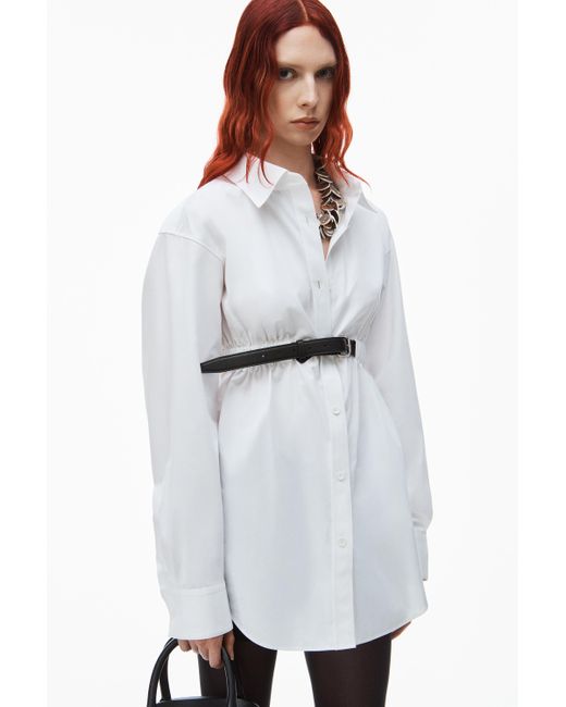 Alexander Wang White Button Down Belted Tunic In Cotton