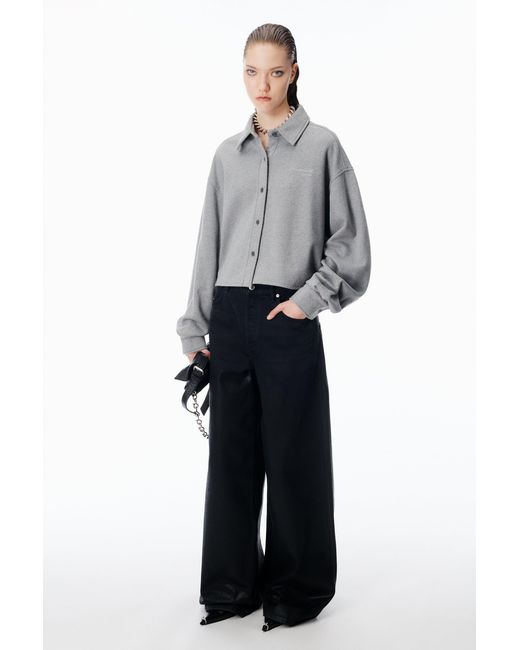 Alexander Wang Gray Button Up Cropped Shirt