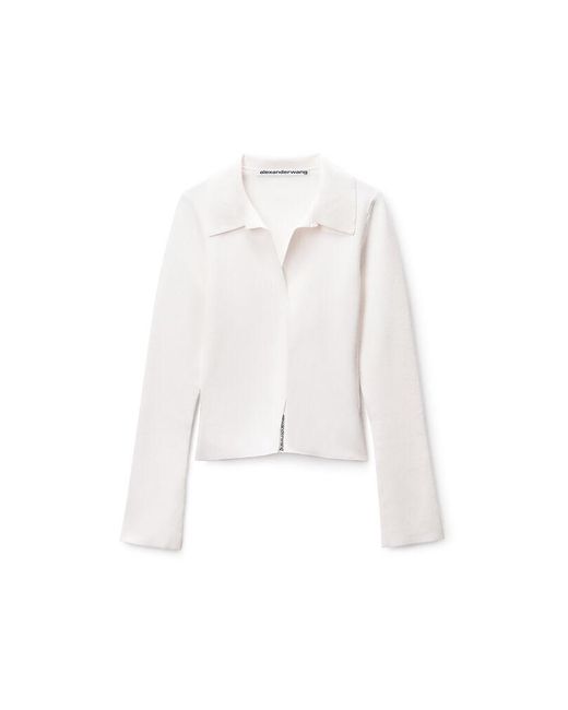 Alexander Wang White Fixed Placket Long Sleeve Polo