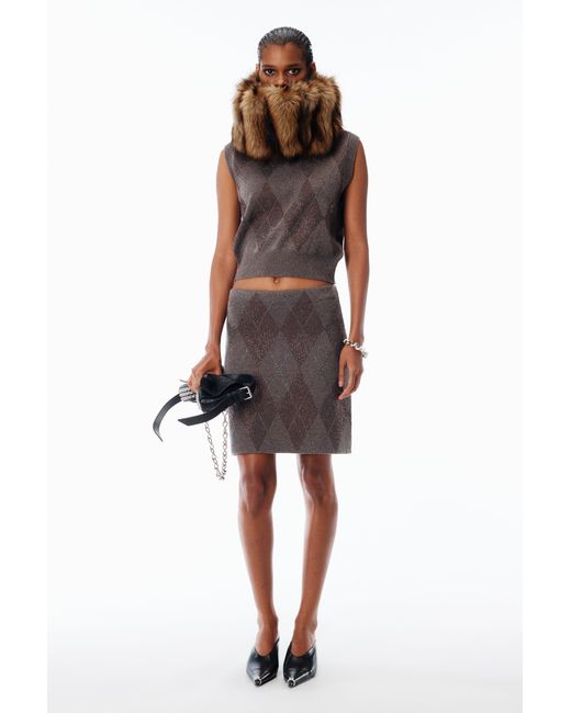Alexander Wang Gray Crystal Hotfix Wool-Blend Argyle Vest