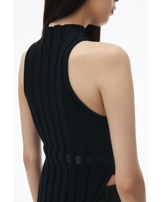 Alexander Wang Black Ribbed Mock Neck Tank Top With Leather Belt