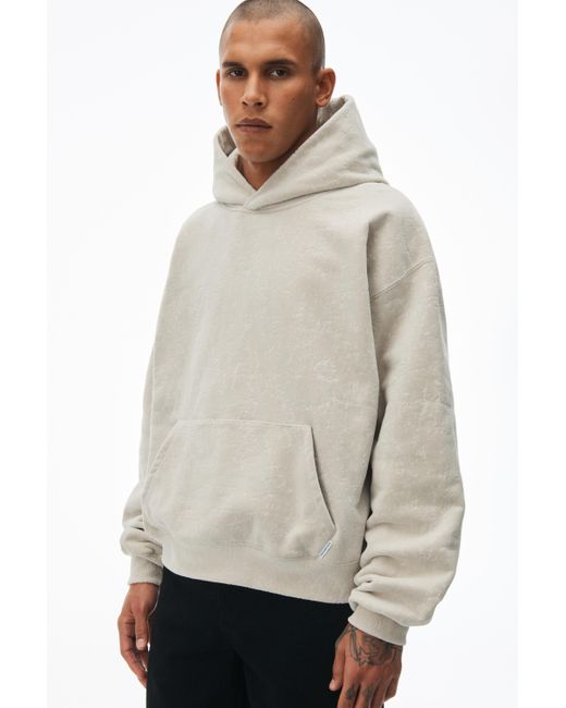 Alexander Wang Natural Hooded Sweatshirt In Flocked Terry With Logo Flag Tag