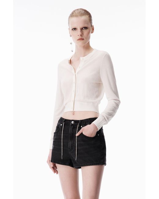 Alexander Wang Pink Cropped Crewneck Cardigan W/ Clear Bead Hotfix