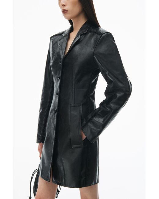 Alexander Wang Black Leather Coat With Crochet Seams