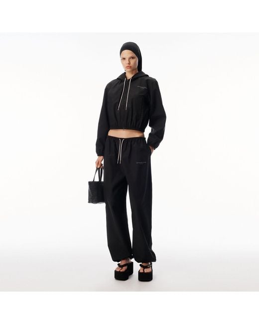 Alexander Wang Black Mid-Rise Track Pant With Crystal Hotfix Drawcord