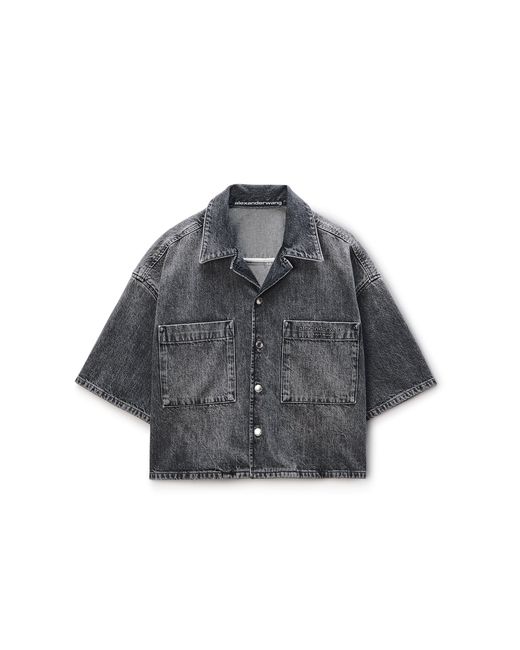 Alexander Wang Gray Cropped Short Sleeve Shirt