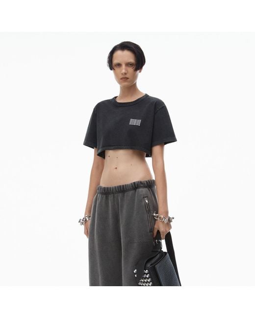 Alexander Wang Black Crop Tee In Acid Wash Jersey