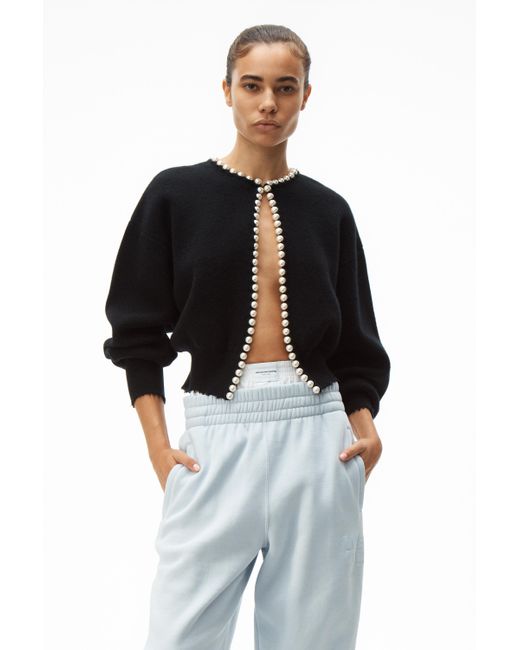 Alexander Wang Black Pearl Placket Cardigan In Cashmere