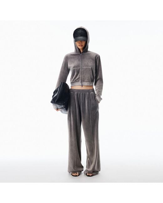 Alexander Wang Gray Crystal Hotfix Mid-Rise Terry Sweatpant