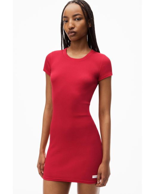 Alexander Wang Short Sleeve Crewneck Dress In Ribbed Cotton Jersey