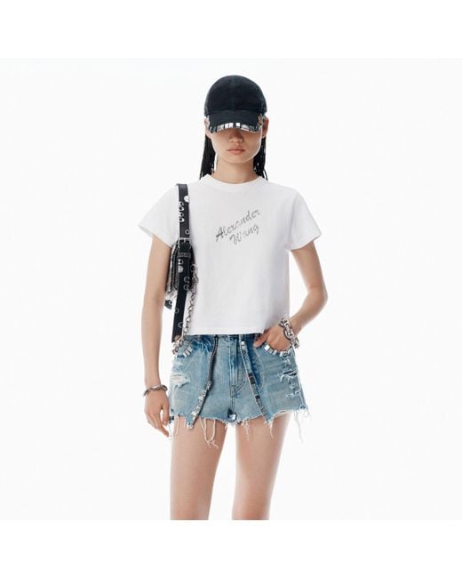 Alexander Wang Blue Crystal Hotfix & Cotton Logo Tee