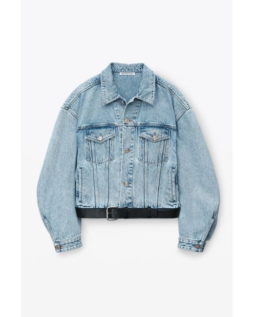 Alexander Wang Leather Belted Jacket In Denim in Blue for