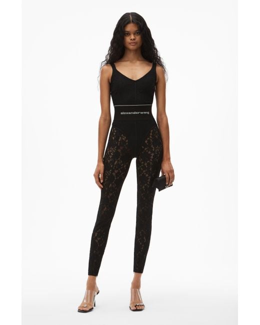 Alexander Wang Black Logo Elastic Jumpsuit In Lace