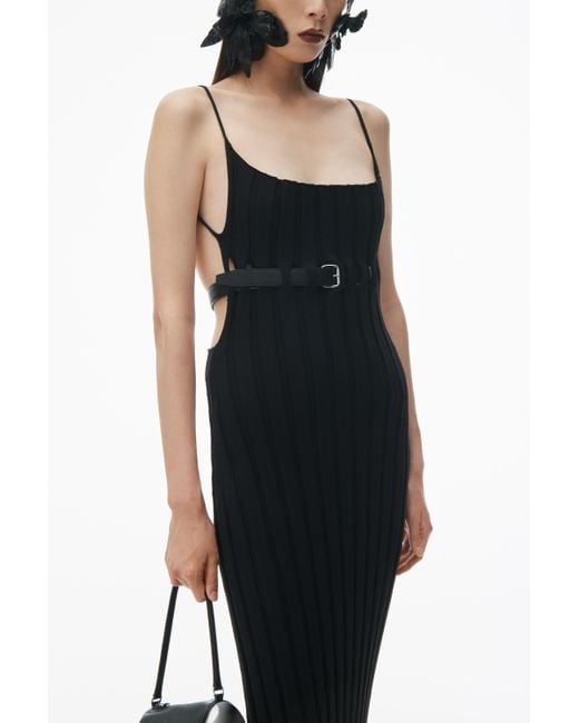 Alexander Wang Blue Ribbed Tank Dress With Leather Belt