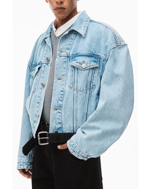 Alexander Wang Leather Belted Jacket In Denim in Blue for