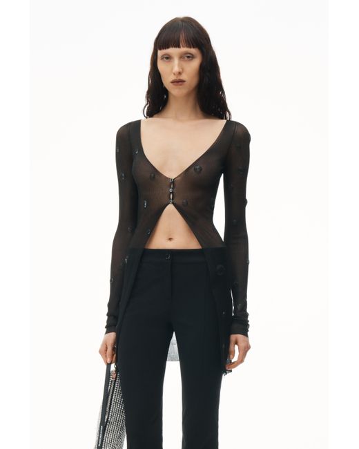 Alexander Wang Black Ribbed Cardigan With Engineered Trapped Gems