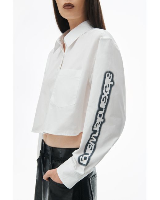 Alexander Wang White Halo Print Cropped Button-up Shirt
