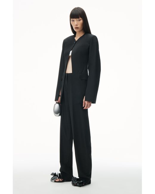 Alexander Wang Blue Collarless Tailored Jacket With Slits In Wool Blend