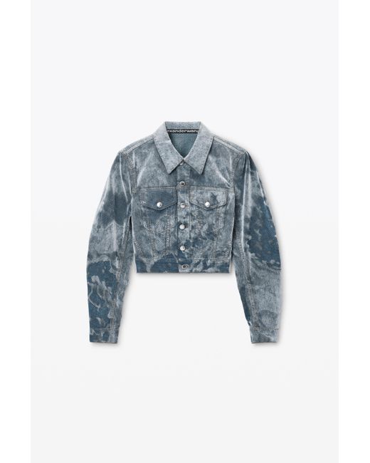 Alexander Wang Blue Slim Flocked Trucker Jacket With Lasered Cloud Print