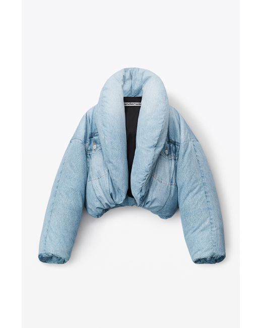 Alexander Wang Blue Oversized Cropped Puffer Jacket In Nylon