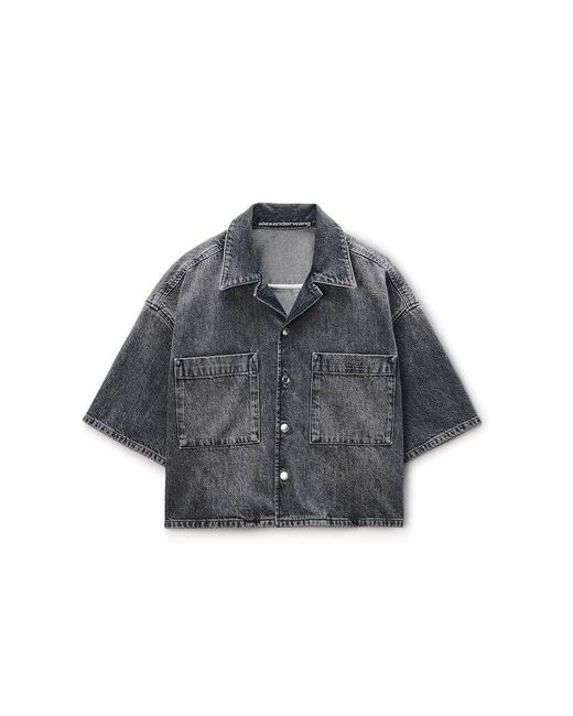 Alexander Wang Blue Cropped Short Sleeve Shirt
