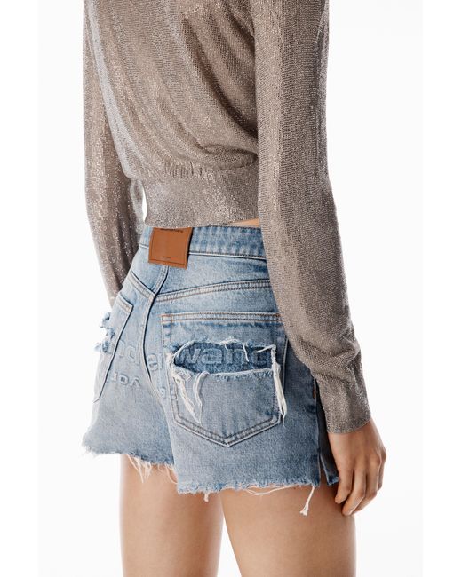 Alexander Wang Blue Distressed Logo Bite Short