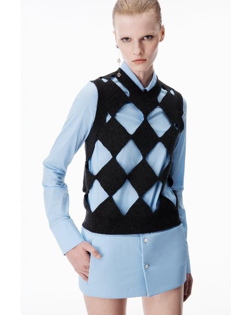 Alexander Wang Black Slashed Argyle V-Neck Vest