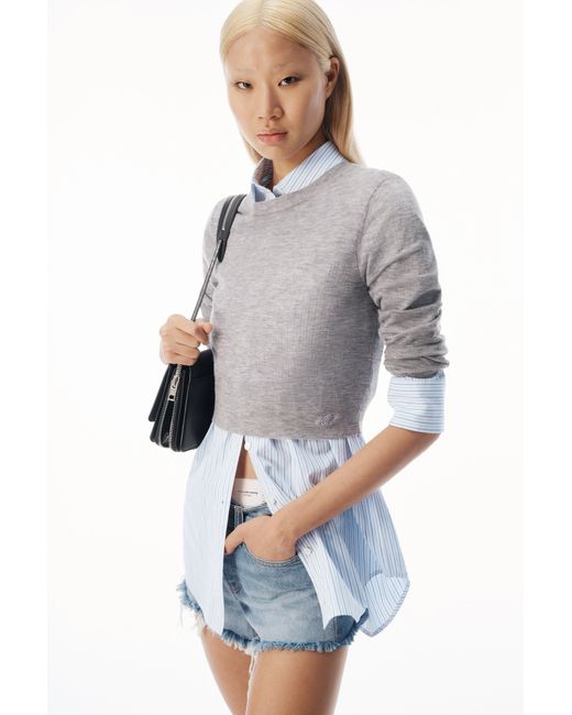 Alexander Wang White Sheer Crewneck Sweater Button Up