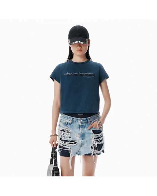 Alexander Wang Blue Cotton Shrunken Logo Tee