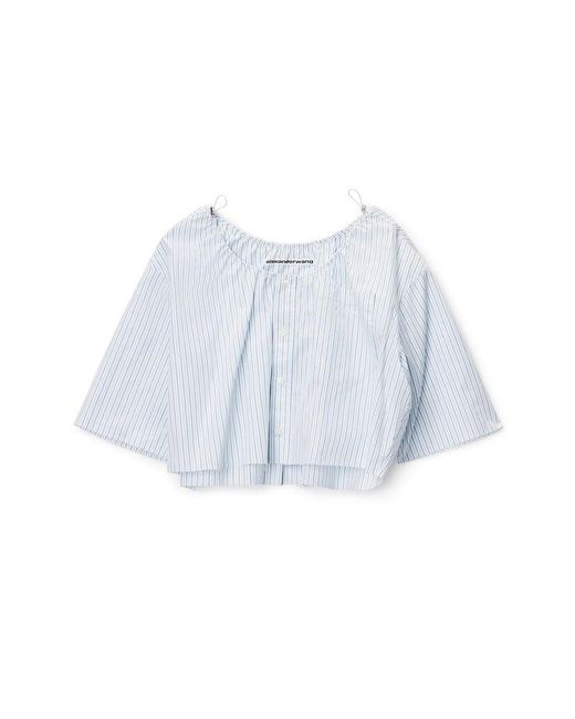 Alexander Wang Blue Off-Shoulder Cropped Shirt With Bungee Drawcord