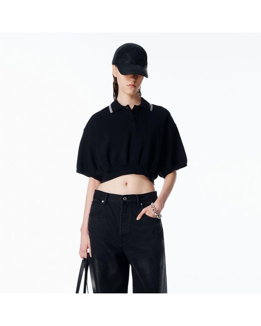 Alexander Wang Blue Cropped Cinched Cotton Polo